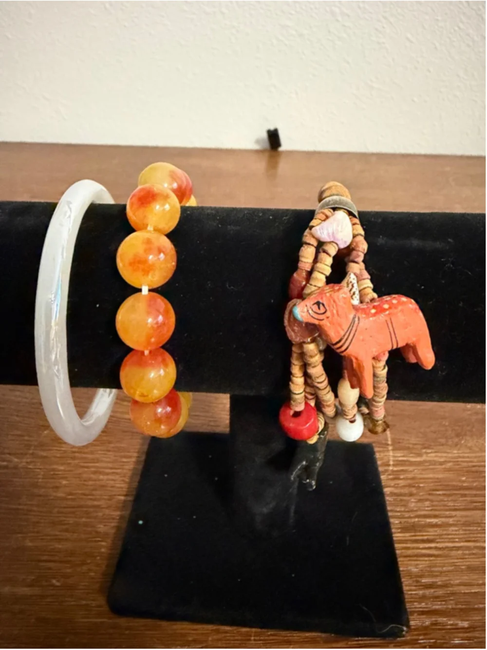 Boho Bracelet Lot 3pc Beaded Carved Animal Charm Stretch Bangle Stack Set